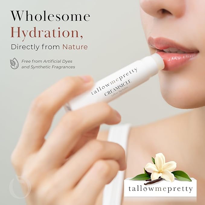 Creamsicle Lip Balm, Luxuriously Soothing & Protective Tallow Lip Balm w/Nutrient-Rich Tallow, Vanilla Bean, Sweet Orange Essential Oil & More, Non-Toxic Lip Care, USA Made, .15 Oz.-Velvo Beauty