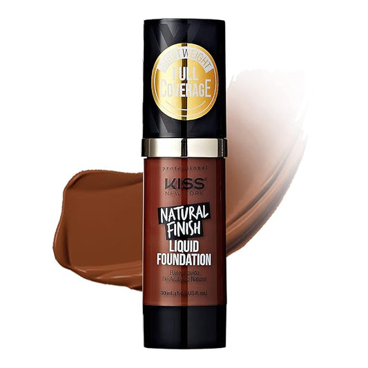 Kiss New York Professional Liquid Foundation - Lightweight and Hydrating Formula, Natural Finish, Control Shine, Cover Pores, Medium to Full Coverage, Green Tea Extract (Sienna)-Velvo Beauty