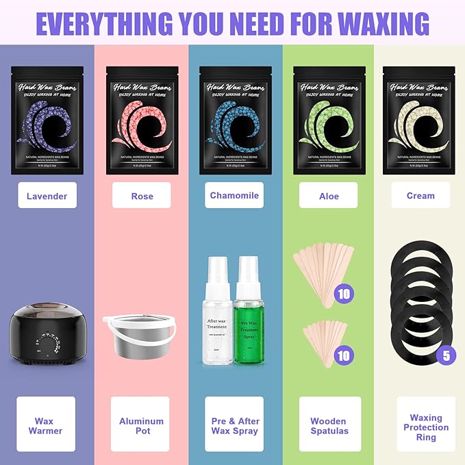 Waxing Kit - TIKESI Wax Warmer for Hair Removal, Hard Wax Kit with 14oz 5 Bags Hard Wax Beans for Full Body, Legs, Face, Eyebrows, Bikini, Brazilian Waxing Kit for Women Men-Velvo Beauty