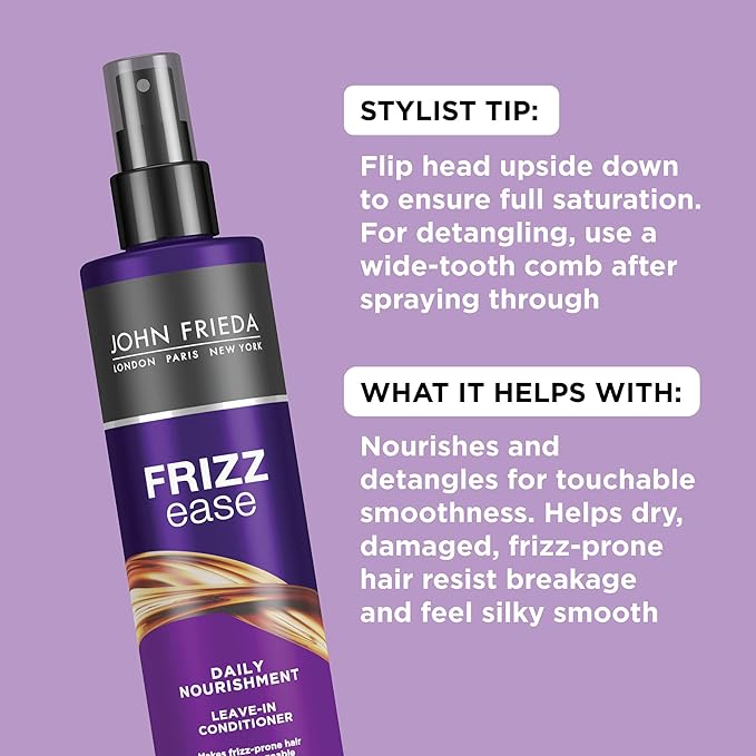 John Frieda Frizz Ease Daily Nourishment Leave-In Conditioner, Detangles Frizzy, Damaged Hair, Reduces Breakage, Protects Against Heat, with Vitamins A, C, E & Green Tea Extract, 8 Oz-Velvo Beauty