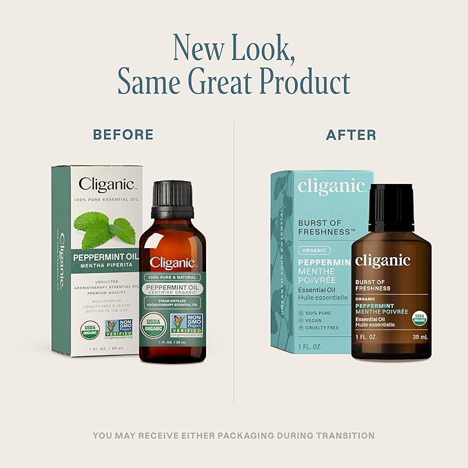 Cliganic Organic Peppermint Essential Oil, 1oz - 100% Pure Natural Undiluted, for Aromatherapy | Non-GMO Verified (Packaging May Vary)-Velvo Beauty