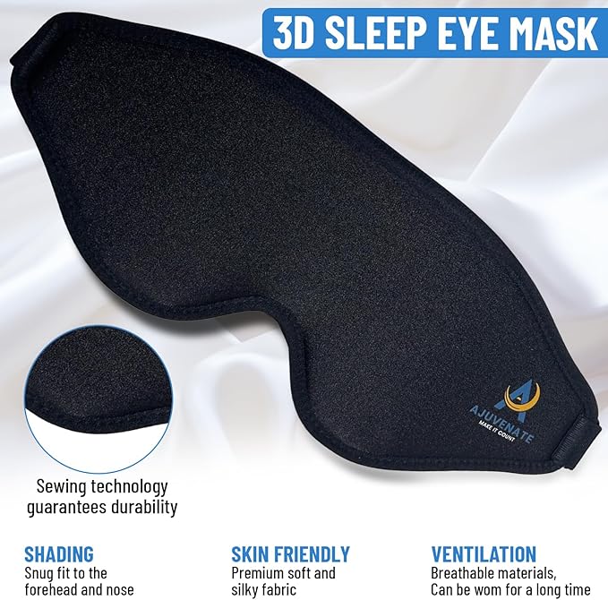 3D Sleep Mask for Men Women | 100% Blackout, Zero Eye Pressure, Breathable Material | Comfortable Night Blindfold for Sleeping, Travel and Meditation (Black)-Velvo Beauty