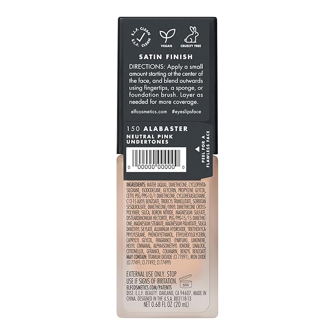 e.l.f. Flawless Finish Foundation, Lightweight & Medium Coverage, Semi-Matte Finish, Alabaster, 0.68 Fl Oz (20mL)-Velvo Beauty