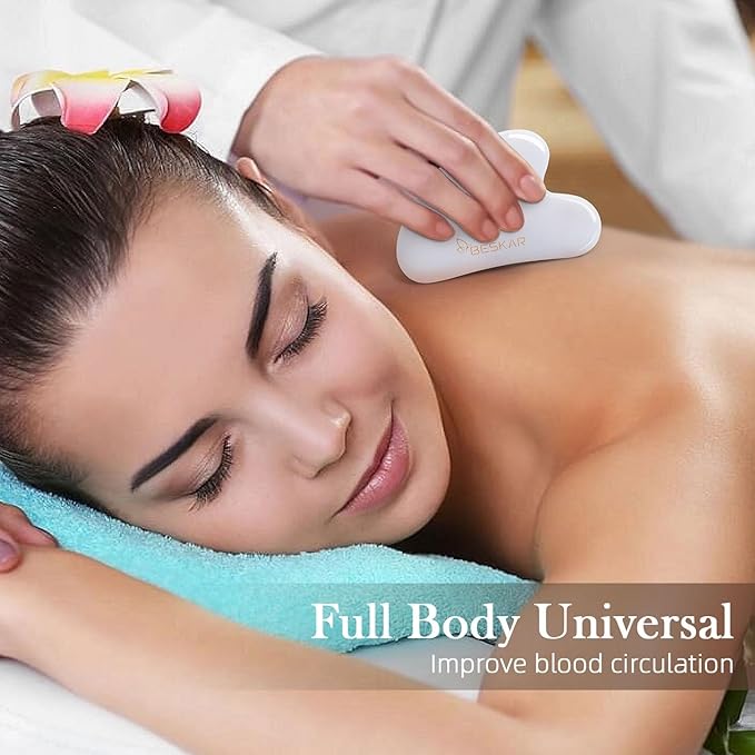 BESKAR Gua Sha Facial Tools, Natural Jade Stone Guasha Massager for Jawline Sculpting, Tighten Face Skin and Reduce Wrinkles, Face Eyes Body Neck Massage Tool, Skin Care Gift-Velvo Beauty