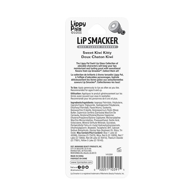 Lip Smacker Lippy Pals Kitty Kitten, Flavored Moisturizing & Smoothing Soft Shine Lip Balm, Hydrating & Protecting Fun Tasty Glossy Finish, Cruelty-Free & Vegan - Sweet Kiwi Kitten-Velvo Beauty