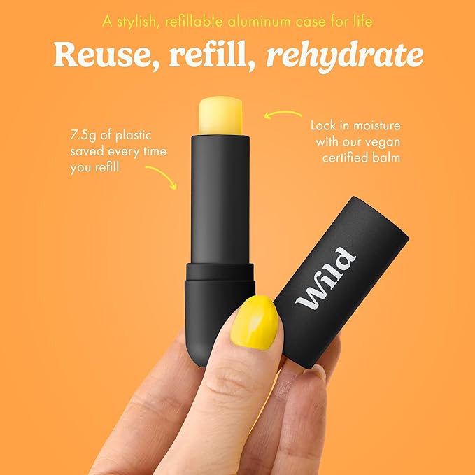 Wild Refillable Lip Balm Starter Kit - Includes Black Aluminum Case & 3 Pack Lip Balm Refills in a Variety of Scents - Includes Passionfruit Swirl, Original and Coconut & Vanilla Scents-Velvo Beauty