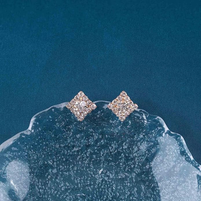 Vintage Crystal Square Earrings Rhinestone Square Stud Earrings Gold Cz Square Earrings Geometric Square Earrings Jewelry for Women-Velvo Beauty