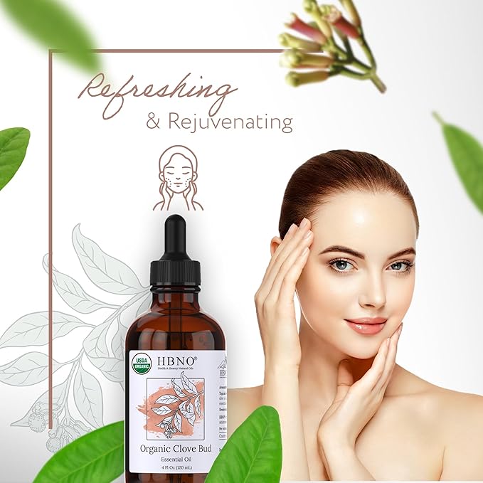 HBNO Organic Clove Bud Essential Oil - 4 oz (120ml) - USDA Certified Organic Clove Bud Essential Oil, Soap Making, DIY, Fragrances, Diffuser-Velvo Beauty