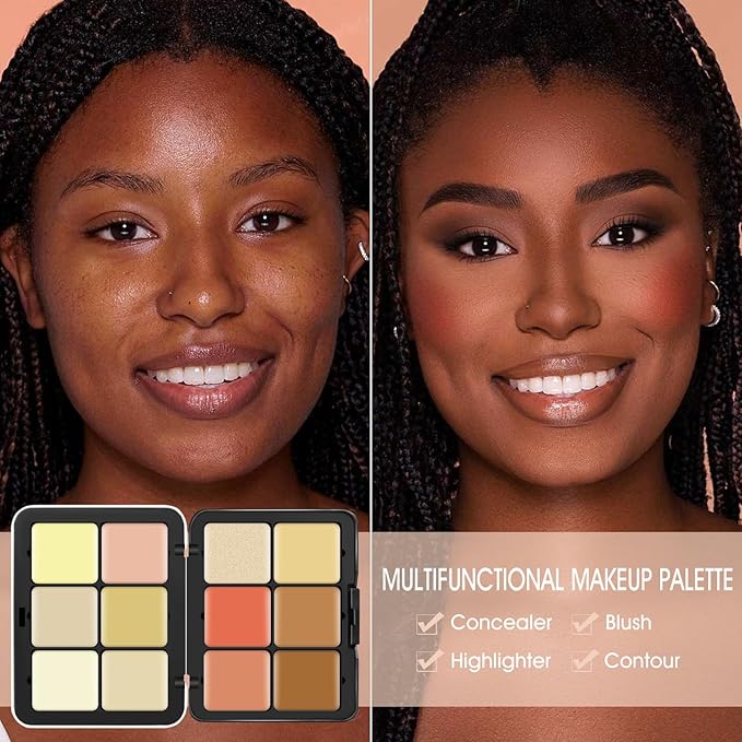 12 Colors Cream [Blush+Contour+Concealer+Highlighter] Makeup Palette for Cheeks - Multi-functional Makeup Palette with Brush, Natural Matte Long Wearing, Waterproof Face Makeup Palette (#04)-Velvo Beauty