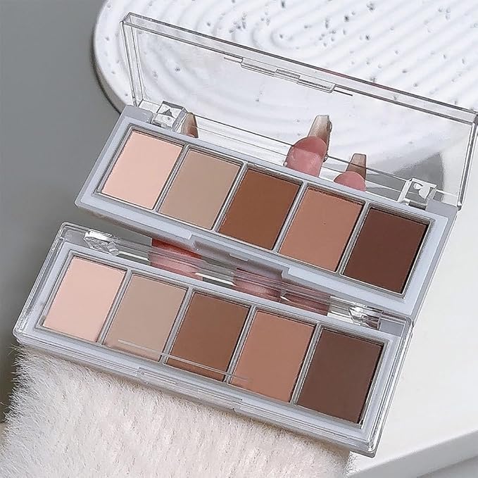 5 Colors Matte Nude Eyeshadow Makeup Palette, Nude Pink Brown Taupe Neutral Matte Smokey Cream Mini Eye Shadow Palette Makeup for Older Women Blue Green Eyes, Contour Make up Palettes sombras de ojos-Velvo Beauty
