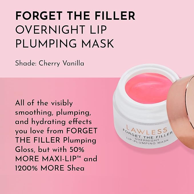 LAWLESS Forget the Filler Lip Mask - Cherry Vanilla - Premium Overnight Lip Plumping Treatment with Natural Ingredients Designed to Plump, Hydrate, and Smooth Lips - 0.28 oz-Velvo Beauty