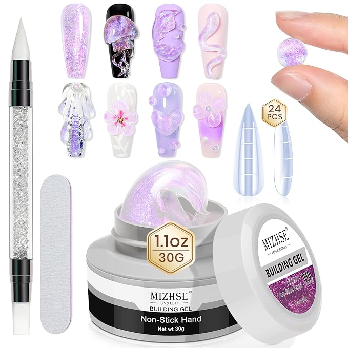 MIZHSE Solid Builder Gel for Nails - 30g/1oz Purple Mermaid Hard Gels for Nails 3D Gel with Dual Forms 3D Sculpting Pen Soak off U V Nail Builder Gels for Extension 3D Nail Art Women-Velvo Beauty