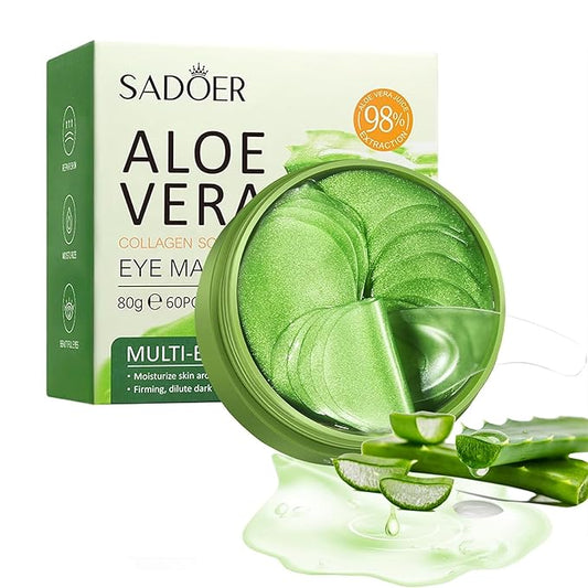Aloe Vera Eye Masks - 60 PCS Under Eye Patches for Puffy Eyes and Dark Circles Treatments - Hydrating Eye Mask Skincare, Eye Gel Pads for Eye, Reduce Wrinkles and Fine Lines, Improve and Firm Eye Skin-Velvo Beauty
