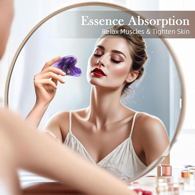 BESKAR Gua Sha Facial Tools, Natural Jade Stone Guasha Massager for Jawline Sculpting, Tighten Face Skin and Reduce Wrinkles, Face Eyes Body Neck Massage Tool, Skin Care Gift-Velvo Beauty