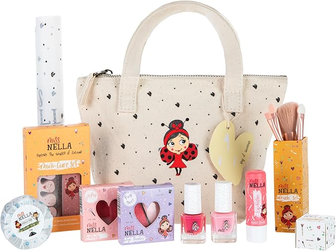 MISS NELLA Kids Bag of Wonders, Makeup & Nail Polish Set Safe and Fun Gift - Hypoallergenic, Dermatologically Tested Kid-Friendly, Non-Toxic, Cosmetic Bag Included – Special Edition-Velvo Beauty