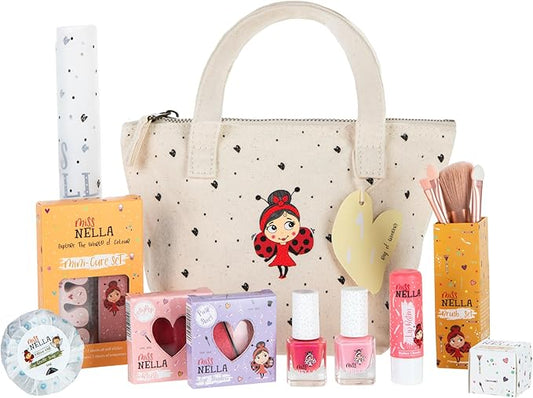 MISS NELLA Kids Bag of Wonders, Makeup & Nail Polish Set Safe and Fun Gift - Hypoallergenic, Dermatologically Tested Kid-Friendly, Non-Toxic, Cosmetic Bag Included – Special Edition-Velvo Beauty