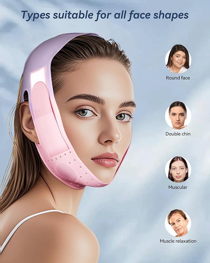 V-Line Sculpting Face Mask – Silicone Chin Strap for Jawline Tightening & Double Chin Reduction (23-27 Inches) (BLUSH)-Velvo Beauty
