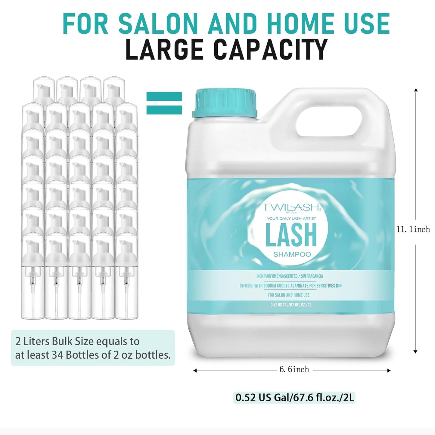 Lash Shampoo Bulk Upgraded Formula, Eyelash Cleanser for Extensions 2 Liters, Safe Makeup Remover, Non-irritating or Burning Eyelid Foaming Cleanser for Professional Salon and Home Use-Velvo Beauty