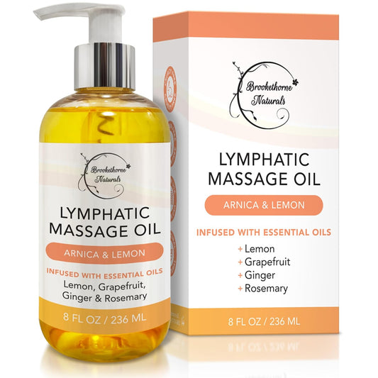 Lymphatic Massage Oil for Massage Therapy | 100% Natural Lymphatic Drainage Oil | Premium Quality with Arnica, Lemon & Ginger | for Post Surgery Recovery & Detox | 8oz by Brookethorne Naturals-Velvo Beauty