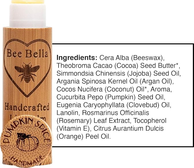 Bee Bella Lip Balm Pumpkin Spice (3 Pack)- With Beeswax, Coconut Oil, Jojoba Oil, Vitamin E Oil, Argan Oil and More for Soft and Smooth Lips - Long-Lasting Moisture - Handmade in the USA-Velvo Beauty