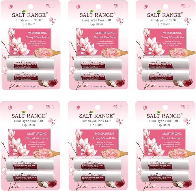 Salt Range Lip Balm, Formulated with Cherry & Shea Butter, 100% Natural, Soothing and Hydrating, Deep Nourishing, Organic Chapstick- 6 Count (12 Pieces)-Velvo Beauty