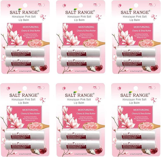 Salt Range Lip Balm, Formulated with Cherry & Shea Butter, 100% Natural, Soothing and Hydrating, Deep Nourishing, Organic Chapstick- 6 Count (12 Pieces)-Velvo Beauty