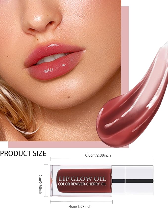 Lip Glow Oil, Mahogany, Lip Care Product with Hydrating Plumping Lip Gloss, Clear Tinted Lip Oil for Dry Lips, Nourishing Lip Gloss Oil, Christmas Makeup Gift for Women-Velvo Beauty