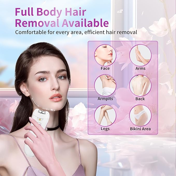 Smooth Glide Epilators Hair Removal for Women, Rechargeable Epilator, Portable Glamorous Skin Epilator for Women Face with LED Light, Hair Removal Device for Armpits/Bikini Line/Chin/Arms/Legs-Velvo Beauty