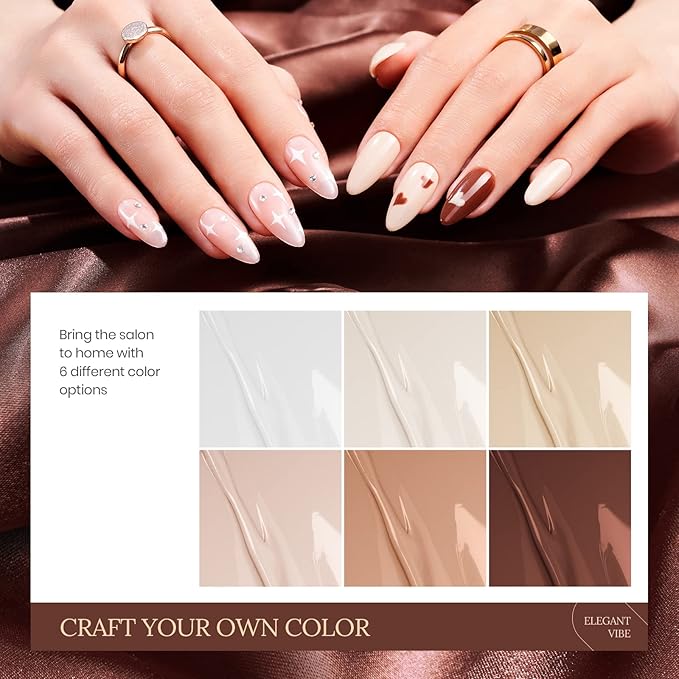 beetles Brown Gel Nail Polish Set Nude Gel Polish Nail Set 6 Colors Sandstorm Collection Peach Brown Natural Manicure Kit Soak Off Uv Led Lamp Needed for Women Gift Diy Home-Velvo Beauty