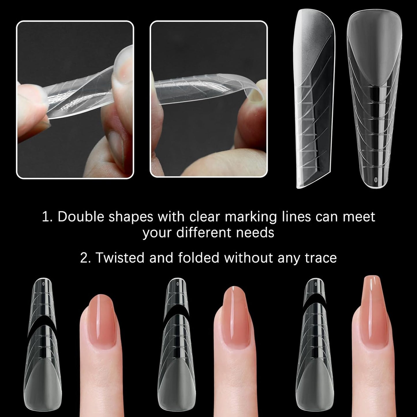 120 Pcs Dual Nail Forms 12 Sizes Half Matte Extension Poly Nail Gel Full Cover Nail Molds With Scale Builder Coffin Nail for Gel Manicure Nail Art Design Salon DIY at Home-Velvo Beauty