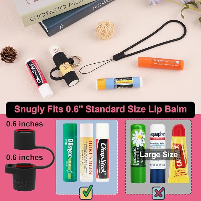 Desing Wish Silicone Lip Balm Holder with Silicone Zipper Pouch, Portable Lip Balm Keychain Sleeve - Silicone Storage Bag for Lip Balms/Small Cosmetics/Earphones/Keys - Black-Velvo Beauty