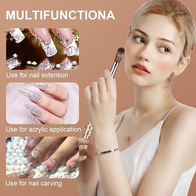 Acrylic Nail Brush Size 4,KEMEISI 100% Pure Kolinsky Nail Art Brushes Sturdy Handle Oval Shaped Acrylic Powder Nail Design Tools for Professional Manicure DIY Home Salon (Gold)-Velvo Beauty