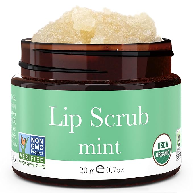 Organic Lip Scrub Mint - USA Made Exfoliating Lip Scrub with Natural & Organic Ingredients, Moisturizing Lip Exfoliator Scrub for Dry Lips, Lip Scrubber Exfoliator & Sugar Scrub for Smooth Lips-Velvo Beauty
