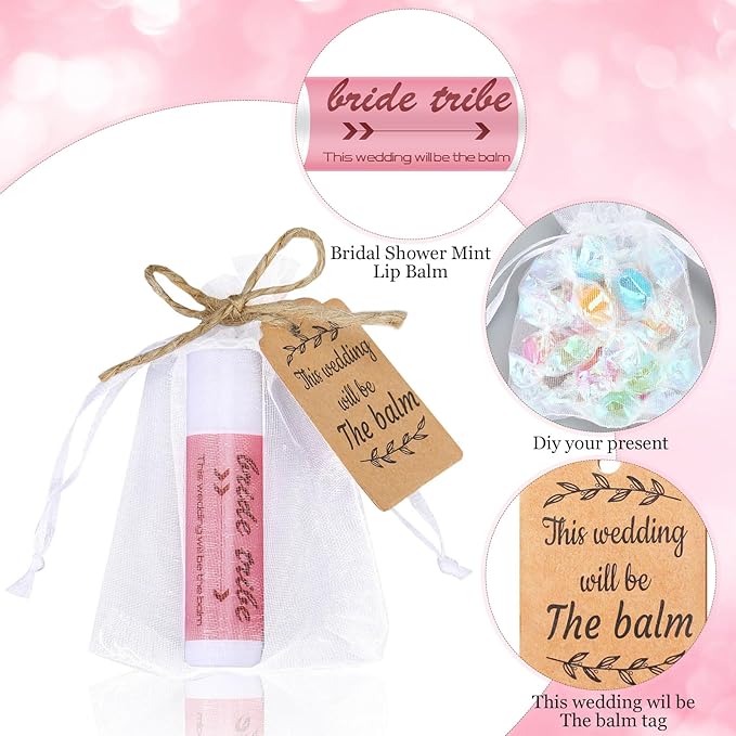 50 Set Bridal Shower Lip Balm Gifts Bulk Wedding Bridal Shower Lip Balms Gifts with 50 Organza Bag 50 Thank Tag Bridal Shower Favors Bridesmaid Proposal Stuffer for Bachelorette Party Supplies-Velvo Beauty