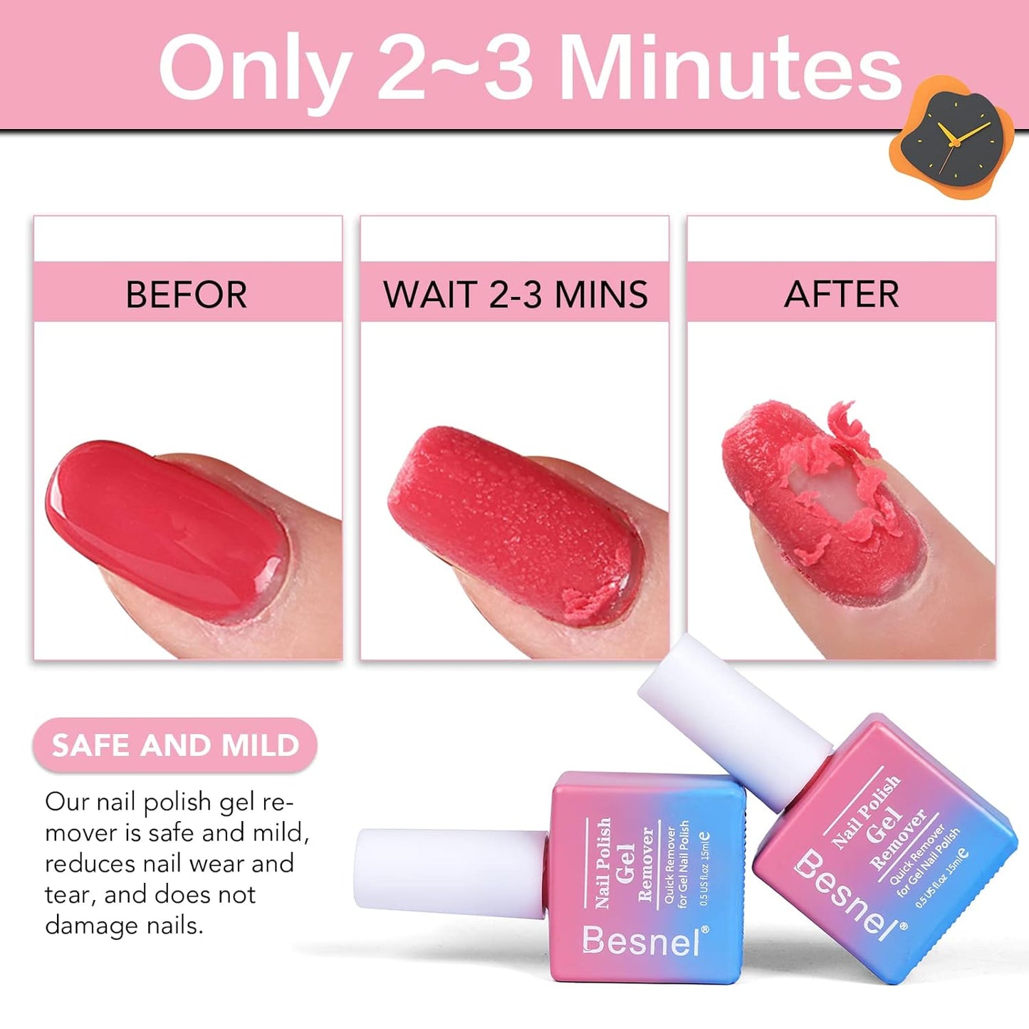 Gel Nail Polish Remover 3 Pack Professional Gel Polish Remover Non-Irritating Quick Easy,Gel Remover Tools Kit Nail File Cuticle Pusher Nail File Grit,No Need For Foil Soaking Or Wrapping-Velvo Beauty