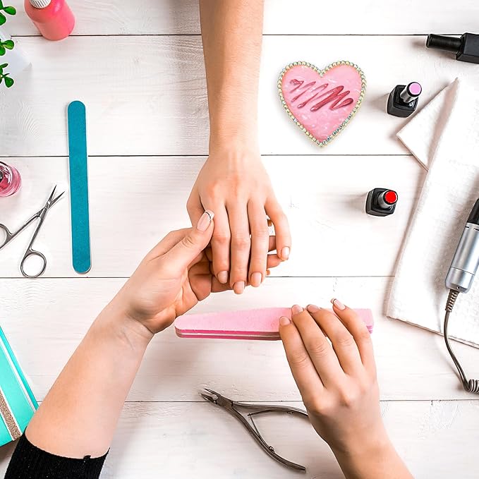 Sibba Resin Nail Art Palette, Golden Edge Nail Mixing Palette with Diamond, Polish Color Mixing Plate, Nail Holder Display Board, Heart Shape Cosmetic Mixing Tools for Women and Girls(Pink)-Velvo Beauty