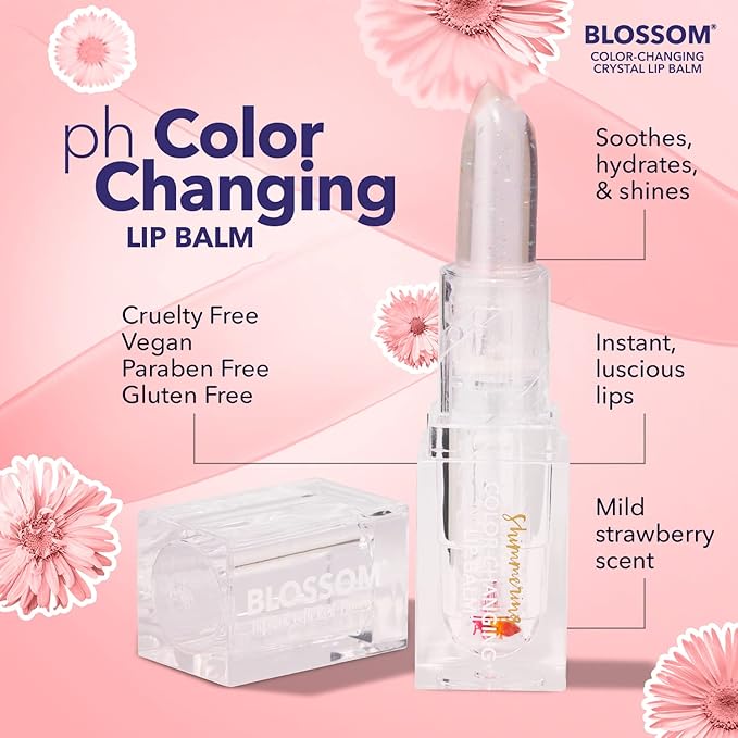 Blossom Moisturizing Color Changing Shimmering Lip Balm Sparkle Lip Stain Tint, Infused with Real Flowers, 3g, Blush-Velvo Beauty