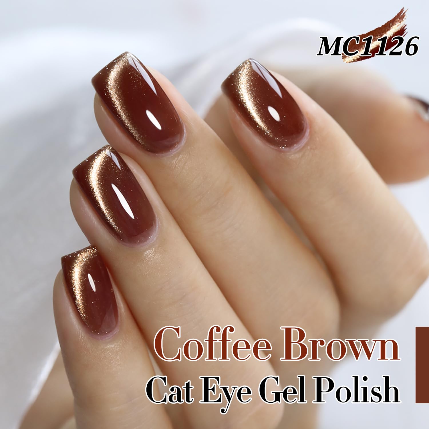 Double Rhythm 15ML Ice Glass Cat Eye Gel Polish with Magnet Holographic Glitter Shimmer Translucent Sheer Color Salon Soak Off Magnetic Nail at Home (Coffee Brown-MC1126)-Velvo Beauty