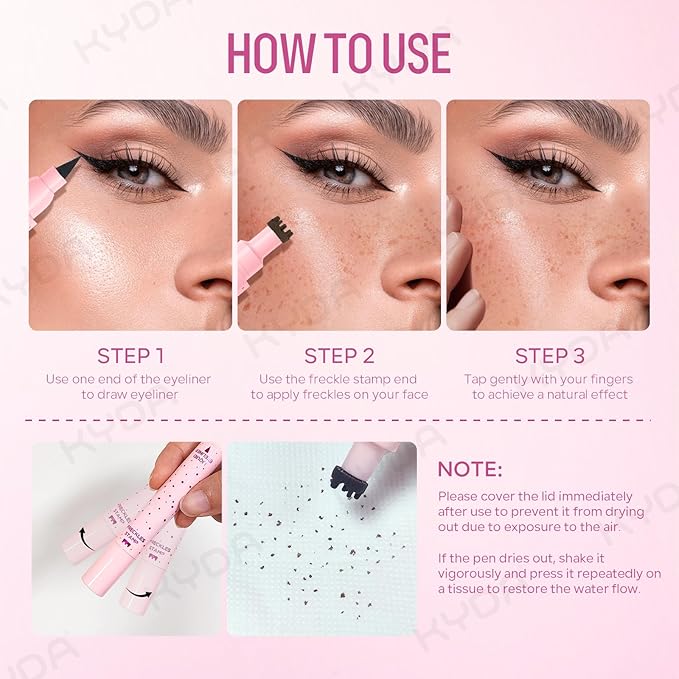 KYDA Freckle Liquid Eyeliner Pen, 2 in 1 Freckles Stamp and Black Liquid Eyeliner, Waterproof and Long lasting Soft Dot Spot Pen Realistic Fake Freckles for Natural Lifelike Sun-kissed Makeup-ESPRESSO-Velvo Beauty