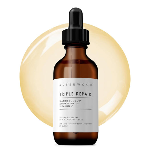 Asterwood Triple Repair Matrixyl 3000 + Argireline + Hyaluronic Acid + Vitamin C Serum for Face - Anti-Aging, Collagen Boosting, Hydrating - Fragrance-Free - 2 Fl Oz-Velvo Beauty