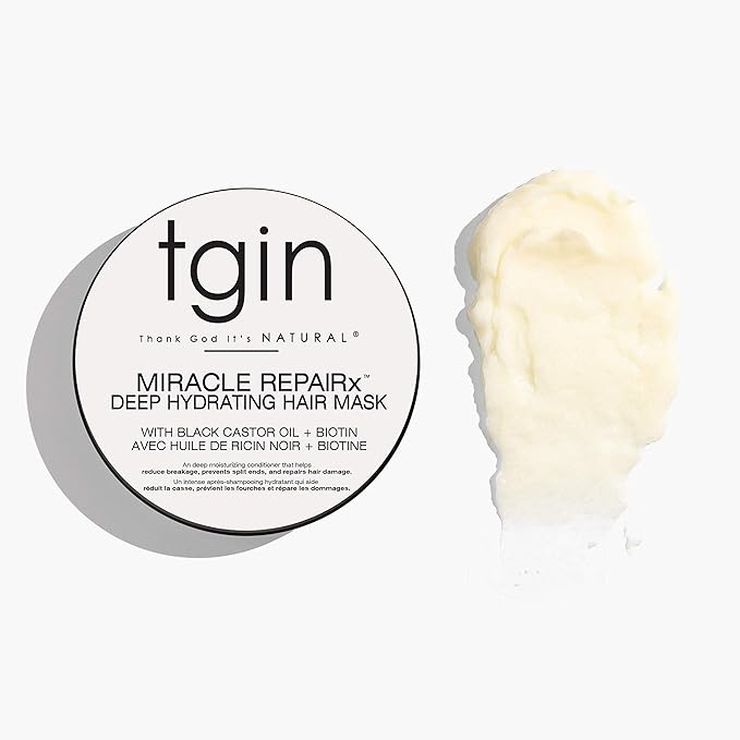tgin Miracle RepaiRx Deep Hydrating Hair Mask for Curly, Coily and Wavy Hair, with Biotin and Black Castor Oil, Deep Moisture and Repair for Damaged, Color-Treated Hair, 12 oz-Velvo Beauty