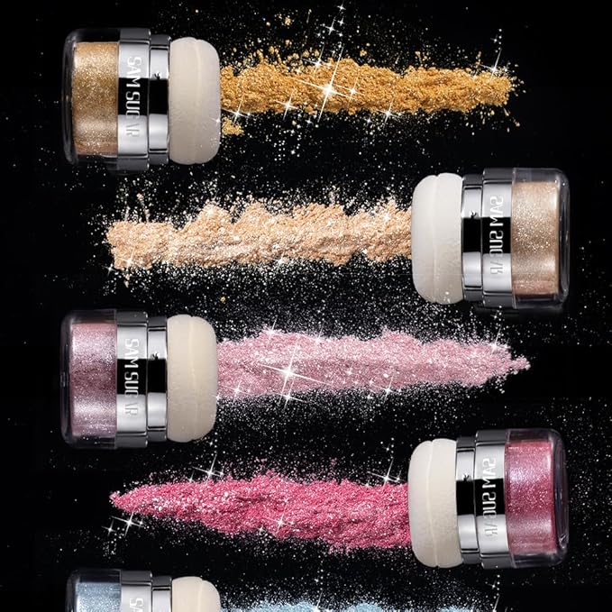 Glitter Body Highlighter Powder Body Shimmer Sparkle Face Brightening Highlighter Powder for Face Eyes Body Glow Makeup With sponge head（01#）-Velvo Beauty