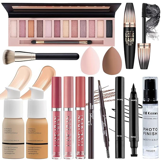 Makeup Set for Women Full Kit, Multipurpose Women’s Makeup Sets, Includes Eyeshadow Palette, Foundation Face Primer, Liquid Lipstick, Eyebrow Pencil Eyeliner Mascara, Makeup Brush-Velvo Beauty