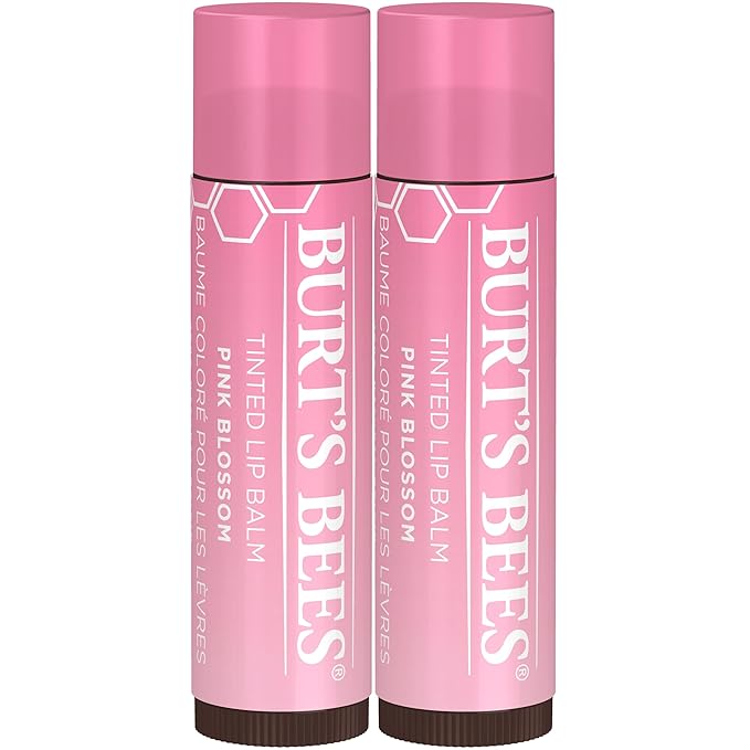 Burt's Bees Lip Tint Balm with Long Lasting 2 in 1 Duo Tinted Balm Formula, Color Infused with Deeply Hydrating Shea Butter for a Natural Looking Buildable Finish, Pink Blossom (2-Pack)-Velvo Beauty