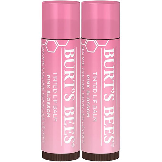 Burt's Bees Lip Tint Balm with Long Lasting 2 in 1 Duo Tinted Balm Formula, Color Infused with Deeply Hydrating Shea Butter for a Natural Looking Buildable Finish, Pink Blossom (2-Pack)-Velvo Beauty