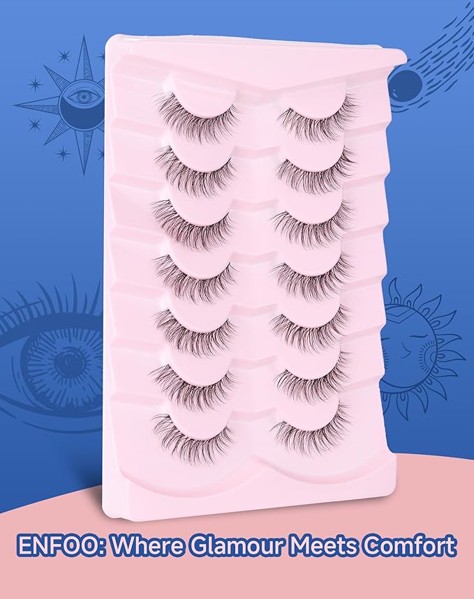 Short Lashes Natural Look Everyday Wispy Eyelashes Mink Flared Eyelashes Strip False Eye Lash Soft Clear Band 7 Pairs SF-05-Velvo Beauty