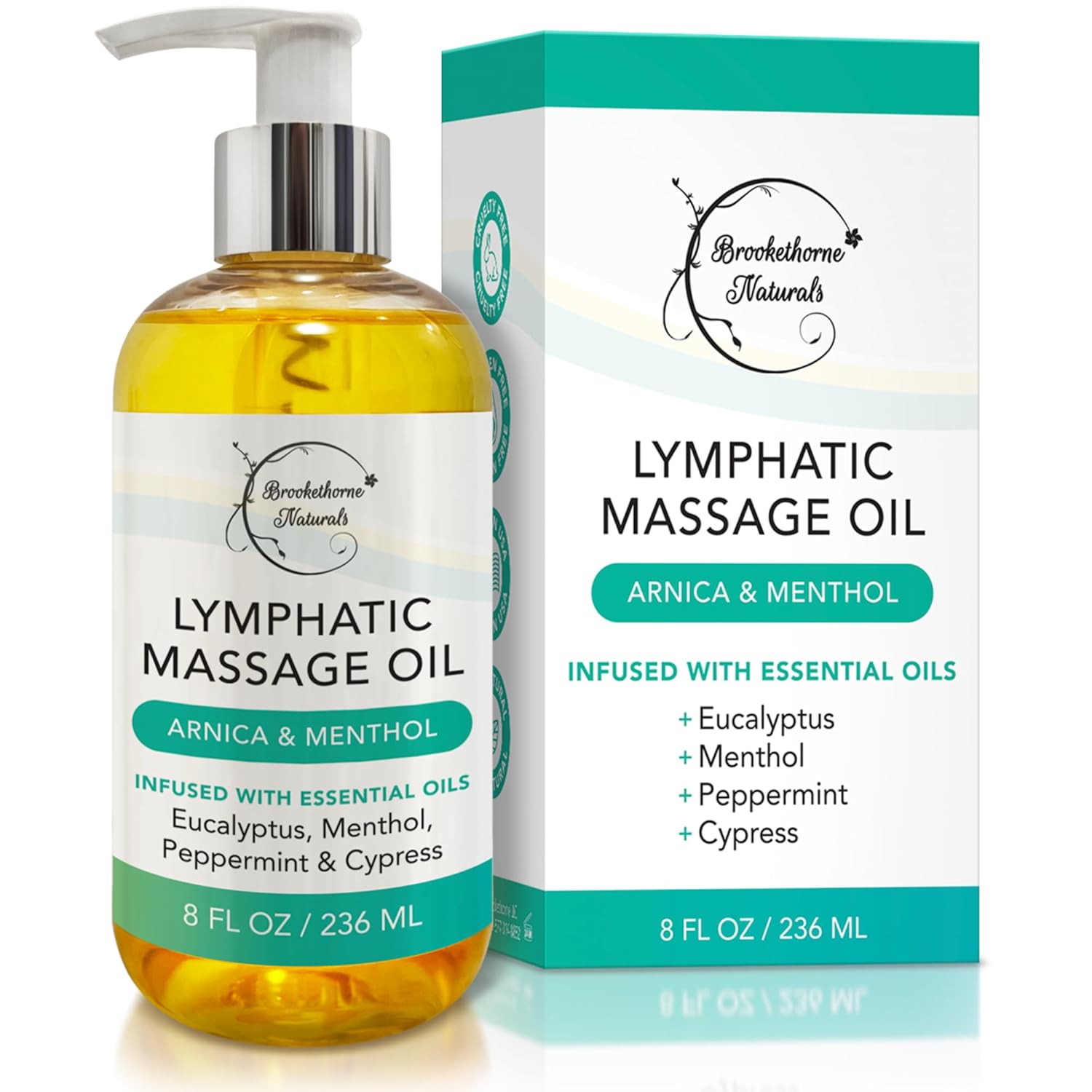 Lymphatic Drainage Massage Oil for Massage Therapy | Premium Quality, 100% Natural with Arnica Eucalyptus & Menthol | for Post Surgery Recovery & Detox | 8oz by Brookethorne Naturals-Velvo Beauty