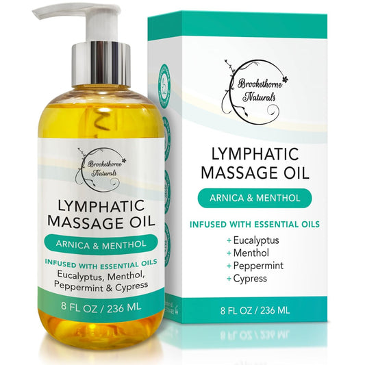 Lymphatic Drainage Massage Oil for Massage Therapy | Premium Quality, 100% Natural with Arnica Eucalyptus & Menthol | for Post Surgery Recovery & Detox | 8oz by Brookethorne Naturals-Velvo Beauty