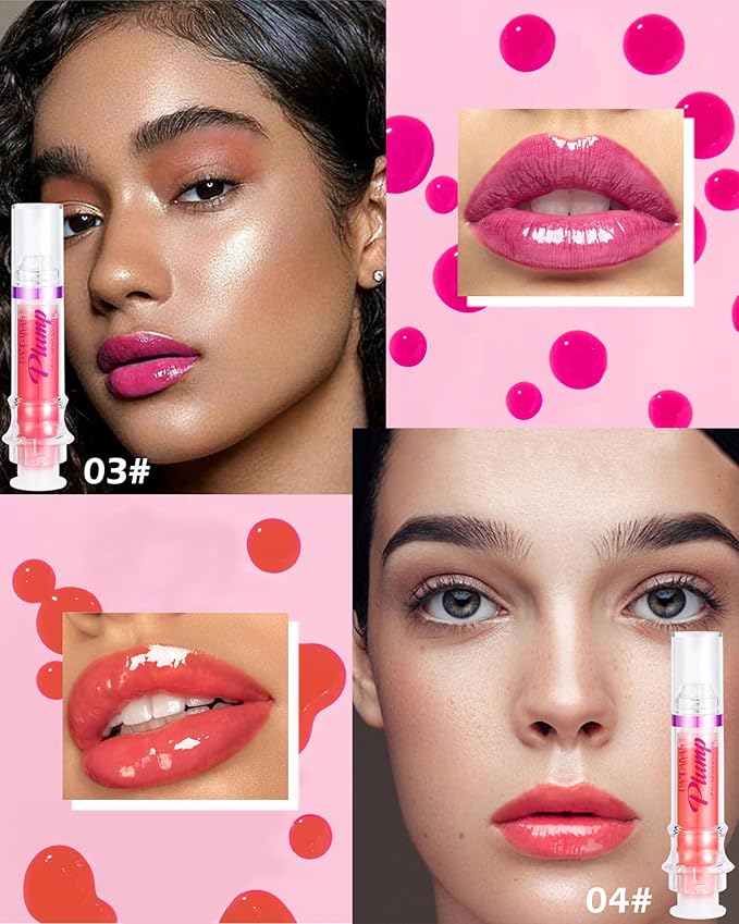 Lip Plumping Booster-2Colors Spicy Lip Plumper Oil Lip Gloss, Plump and Pout Lip Plumper Hydrating & Volumizes Lip GLaze, Enhancing Plump Effect for Fuller Lips, Lip Glossy Makeup Gift for Women-03+04-Velvo Beauty