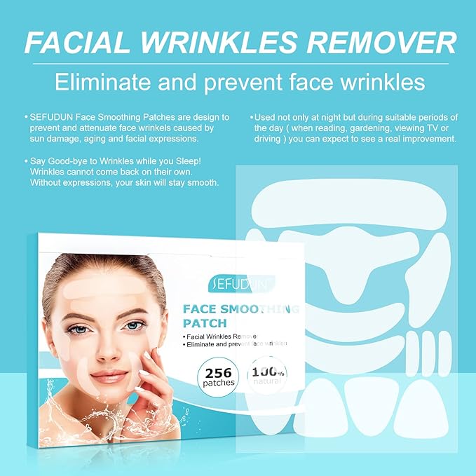 Face & Forehead Wrinkle Patches, Anti Wrinkle Patches for Forehead, Smile Lines, Crows Feet, Nasolabial Folds, Frown Lines, Overnight Treatment, 256 Pcs Facial Patches-Velvo Beauty